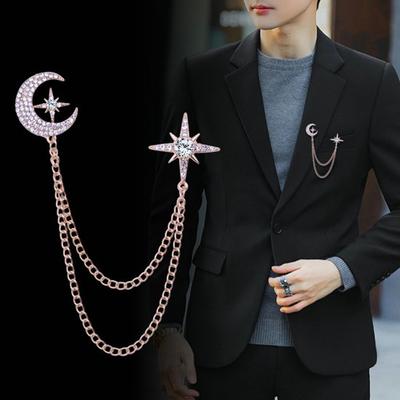 Hvězda Moon Pin Drahokamy vykládané Dárková slitina Jedinečné Muži Ženy Oblek do klopy Jehlice s límcem Módní šperky