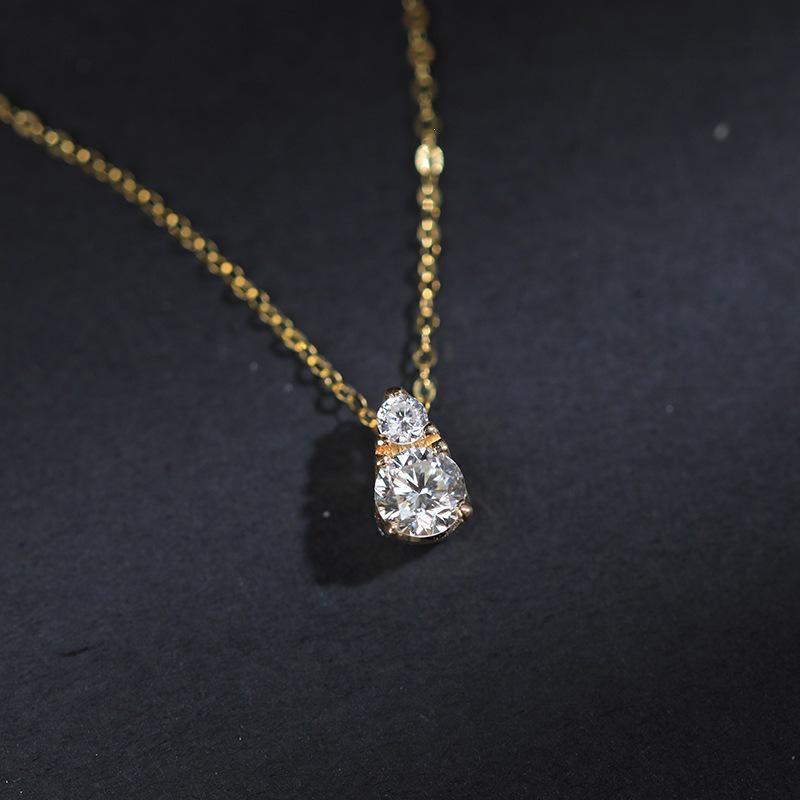 18K Gold-Plated S925 Sterling Silver Water Drop Double Diamond Zircon Necklace Platinum