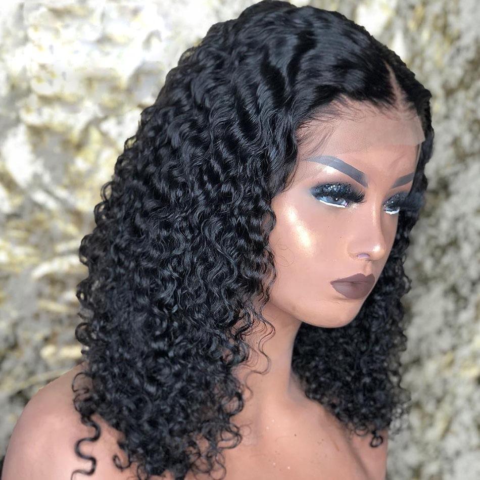 Hot-selling European and American wigs, women's front lace, short curly hair, African small curly hair, black medium long curly hair