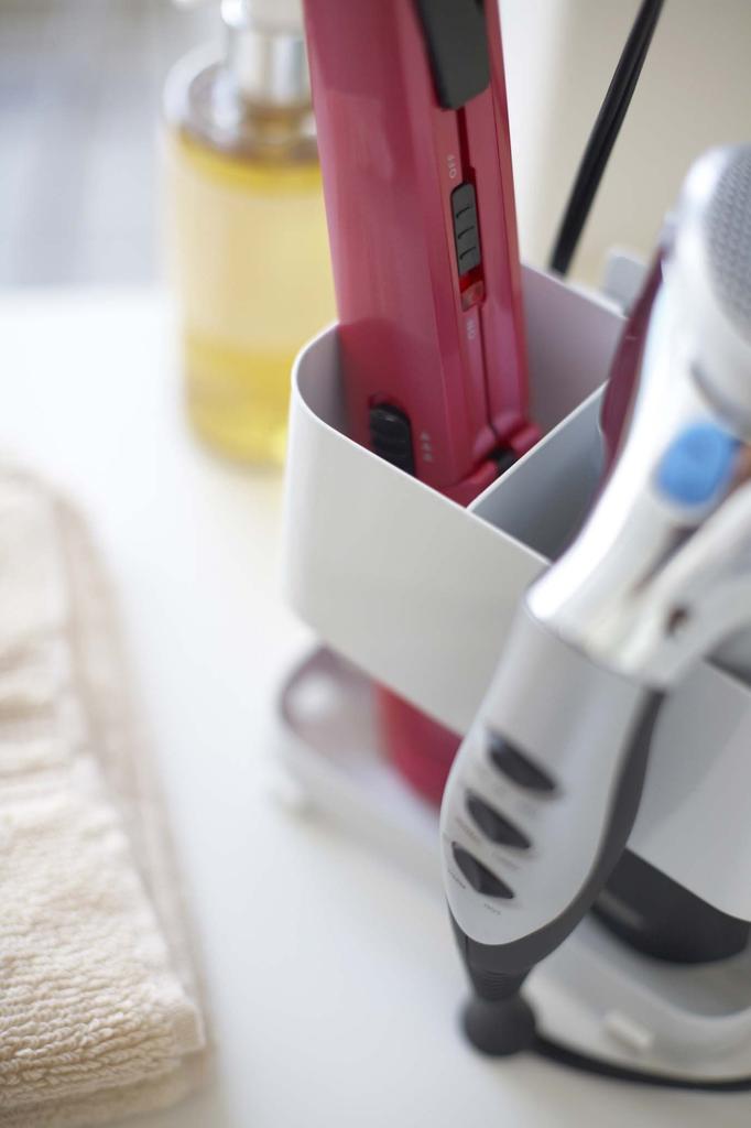 Yamazaki Hair Dryer & Hair Iron Holder, White, Approx. W16 X D8.5 X H14cm, Beautes Hair Dryer HolderHair Iron Storage, 7593