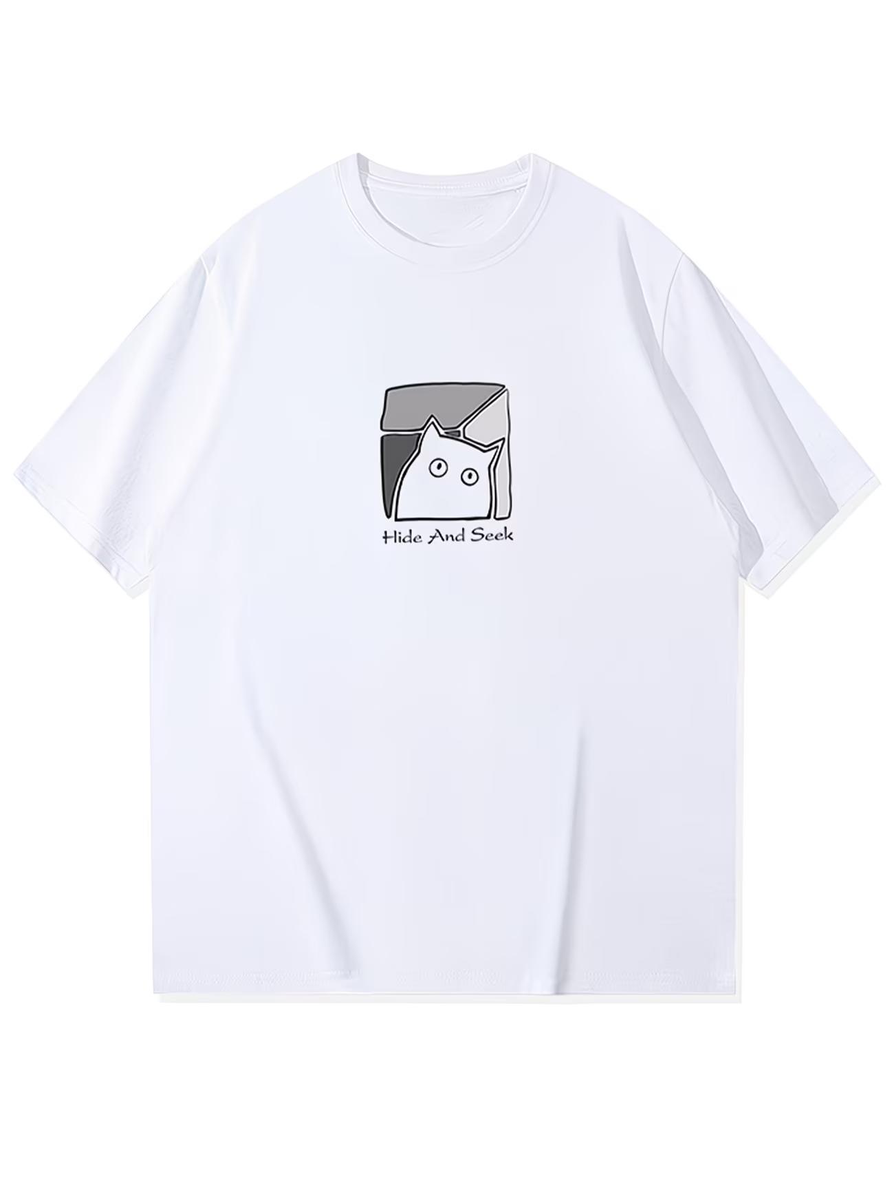 

Funny Cat Hide And Seek T Shirt Cute Peeking Kitty Graphic Tee Harajuku Streetwear Top Casual Unisex Summer Short Sleeve Tshirt S