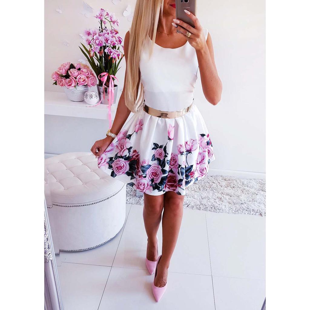Ladies Womens Sleeveless Floral Skater Dress Christmas Evening Party Mini Dress Ladies Womens Sleeveless Floral Skater Dress Christmas Evening Party Mini Dress