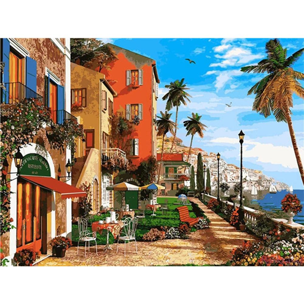 3D Diamond Painting Town Full Square Round Drill Art Rhinestone 5D DIY Diamond Embroidery Landscape Seaside Handmade Gift