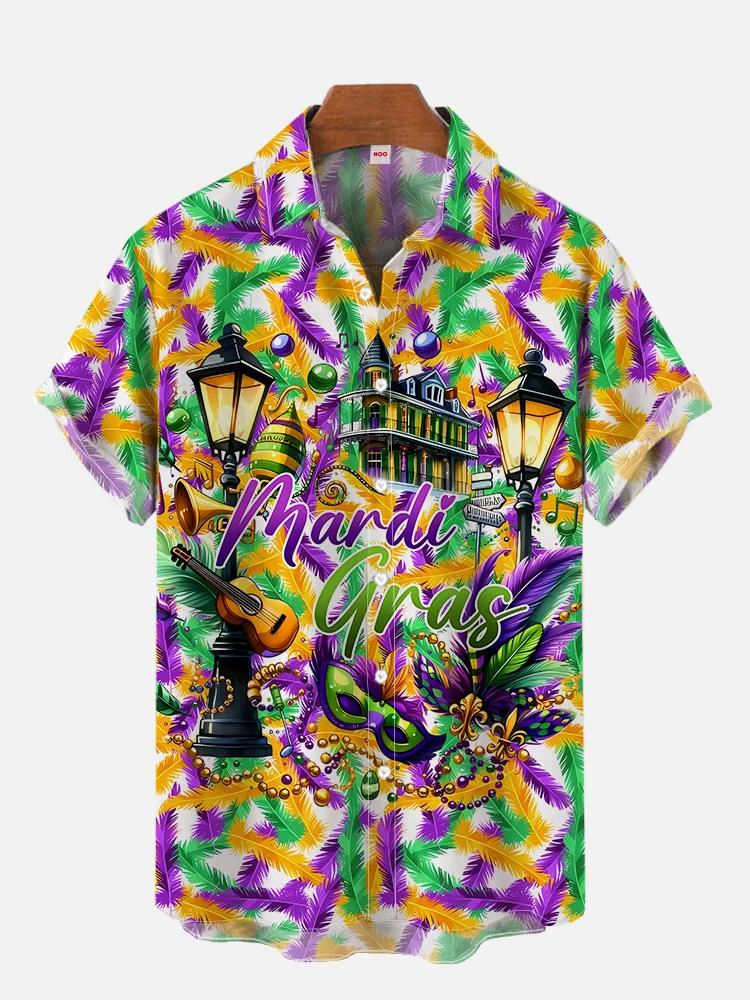 Trendy Hawaiian Short-sleeve Shirt with Skull & Tropical Leaf Prints, Casual Wear.