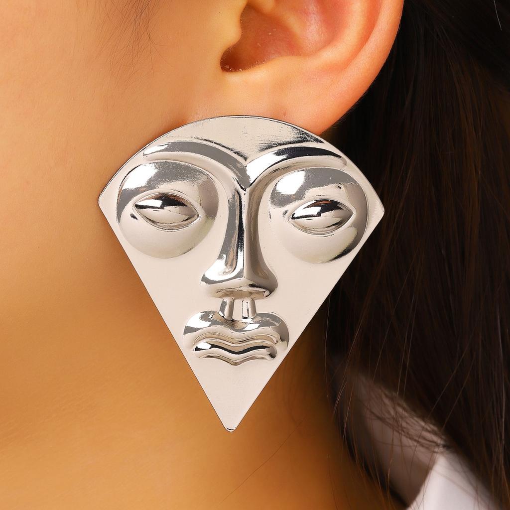 Abstract Face Statement Earrings Bold Geometric Tribal Inspired Jewelry