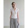 White shoulder V-neck POLO shirt short-sleeved T-shirt women's summer new design slim-fitting and thin shirt top
