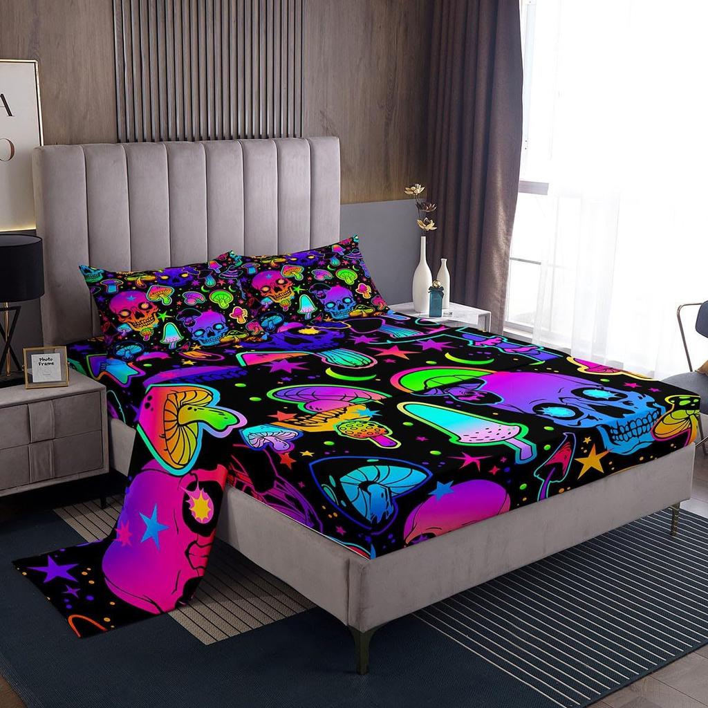 Cartoon mushroom pattern mattress four-piece bedding set bedroom dormitory bedding decoration