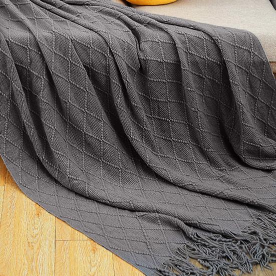 Knitted Blanket with Tassels Lightweight Stretchy Woven Blanket for All Season Machine Washable Throw Blanket for Couch Bed Sofa