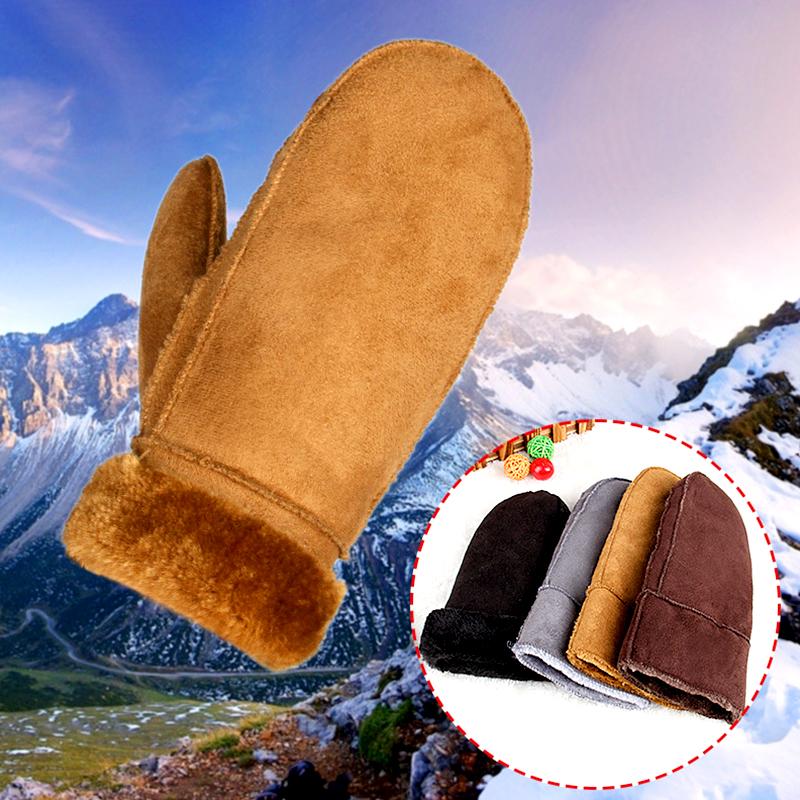 1Pair Heated Mittens Winter Riding Outdoor Windproof Full Finger Warm Gloves Cashmere Gloves Soft Warm Faux Fur Suede Leather