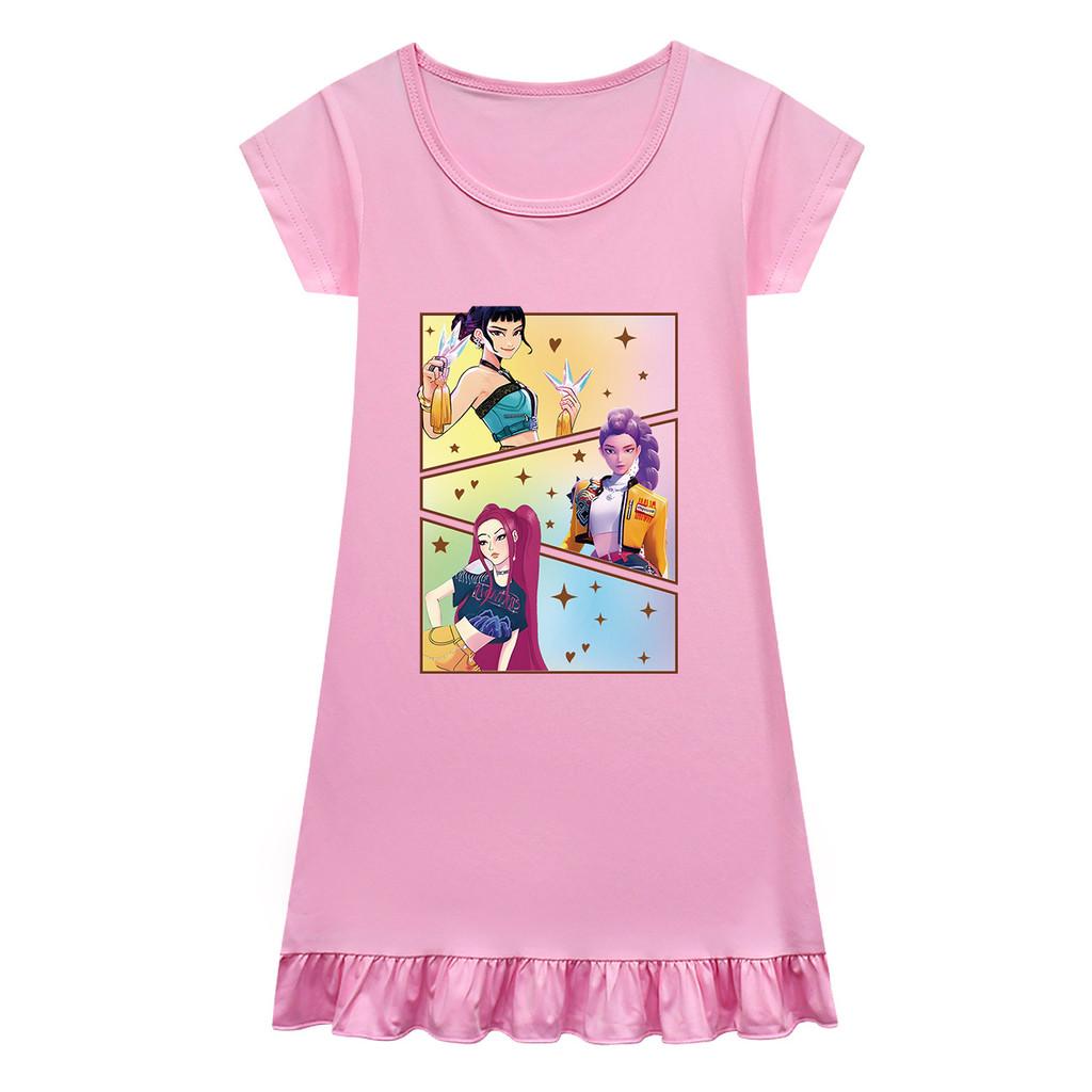 Barn Flickor Anime Tecknad K-POP Rumi Zoey Mira Tryck Plisserad Kortärmad Vardaglig Rundhalsklänning