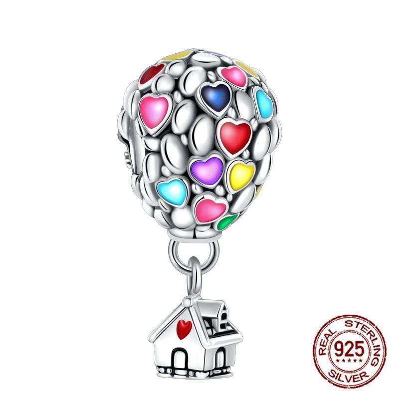 925 Sterling Silver Color Hot Air Balloon Love Bead Charm Fit Original Pandora Bracelet Charm Bead Necklace Diy Female Jewelry