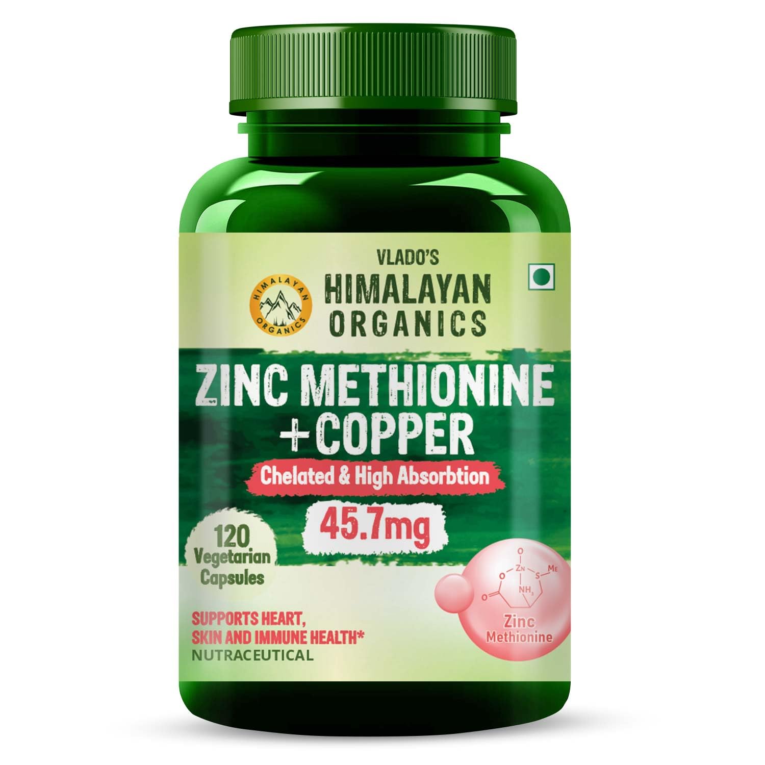 

Vlado s Himalayan Organics Zinc Methionine Chelated Copper Capsules High Absorption Mineral Supplement 120 Veg Capsules