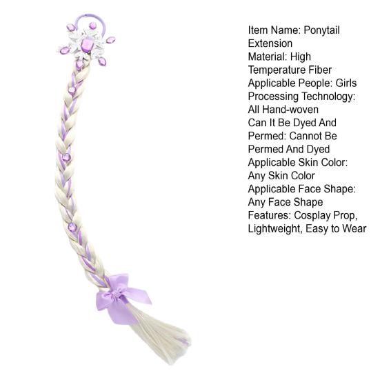 Kids Ponytail Extension with Hair Tie Rhinestone Snowflake Bow Halloween Costume Party Girls Wrap Around Synthetic Long Ponytail Hair Extension