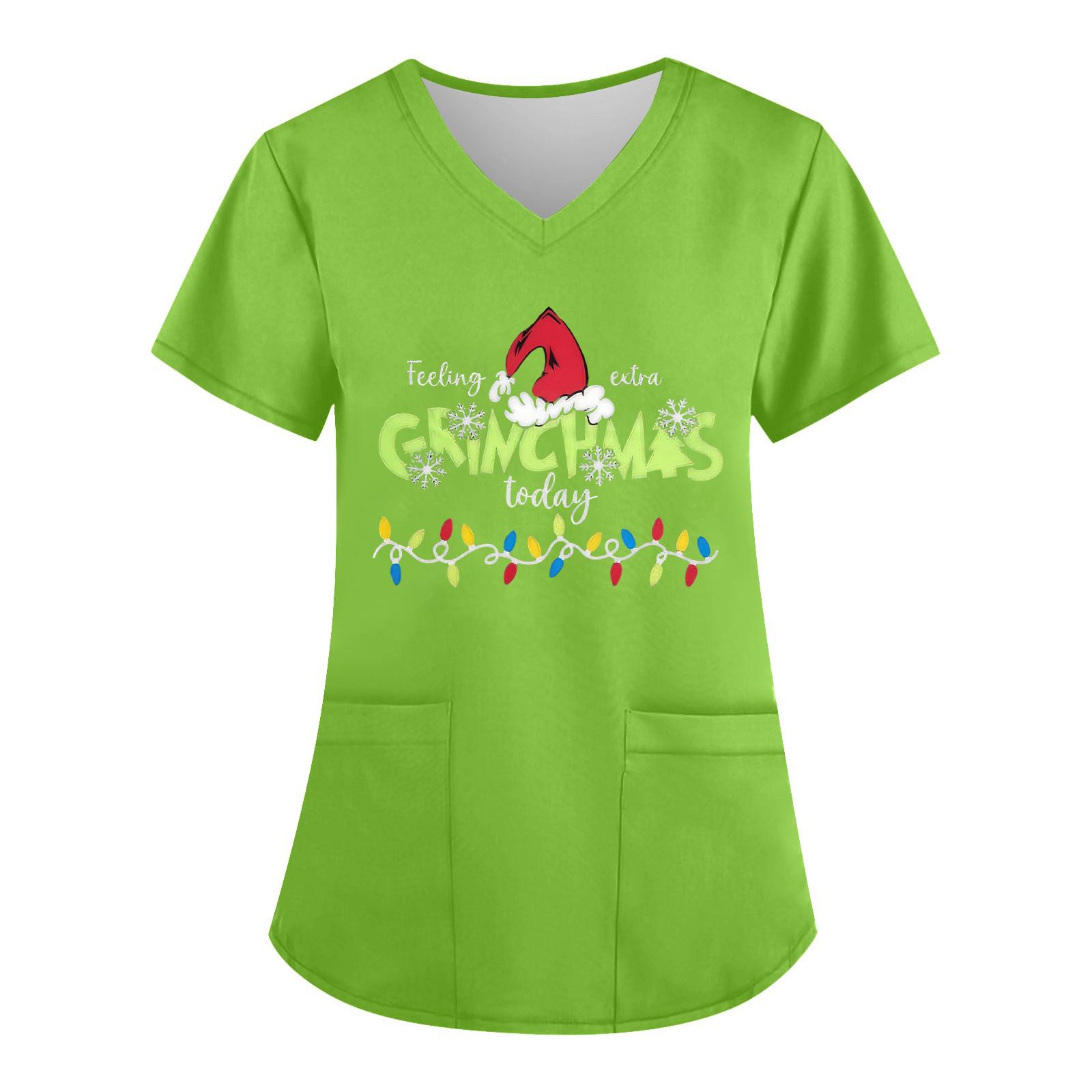 

Женский топ с V-образным вырезом, рождественским принтом, короткими рукавами, карманом и боковым разрезом XXXXXL зелёный