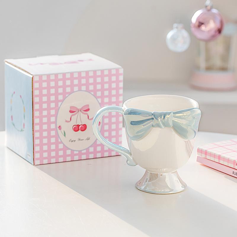 Bow Shaped Ice Cream Ceramic Cup Coffee Mug Dessert High Footed Cup Ceramic Cup Home Tea Cup Breakfast Milk Coffee Cup