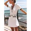 Summer New Product Women's Clothes Contrast Color Trim Short Sleeve V Neck Short Metal Button Rib Dress 4770154