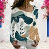 Women Plus Size Asymmetrical V Neck Long Sleeve Abstract Printed Casual T Shirt