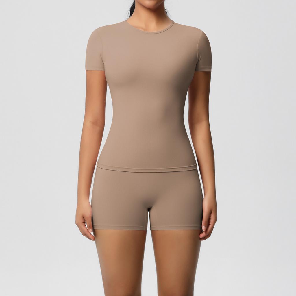 Spot double-sided abraded solid color tight high elastic shorts sports suit running fitness yoga suit women