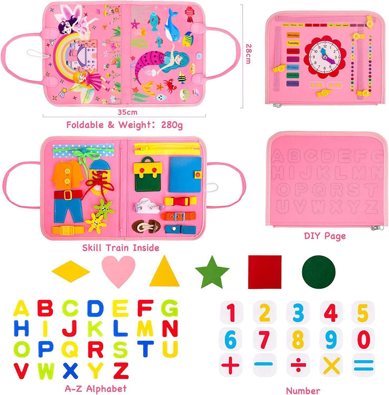 

Фетровая обучающая доска Детские учебные пособия Тихая тканевая книга Фетровая трехмерная тканевая книга Детское интеллектуальное развитие Бизиборд Pink; 28 * 35cm