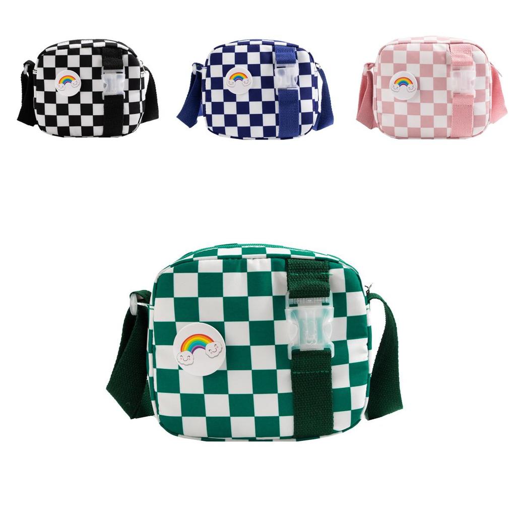 Vintage Chessboard Pattern Kids Shoulder Bag With Expandable Lightweight Nylon For Daily Use