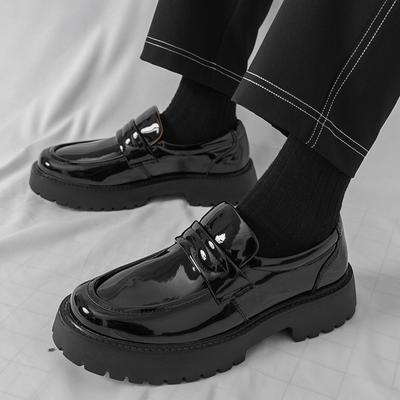 One-pedal Men's Loafers, Spring 2025 Men's Shoes Heightened Thick-soled Glossy Trendy Leather Shoes, Lazy Doudou Shoes