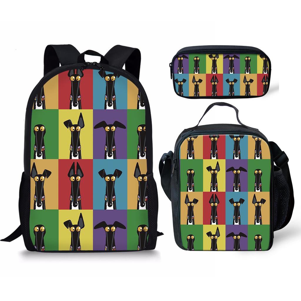 Classic Novelty Funny Cool Grehoud 3D Print 3pcs/Set pupil School Bags Laptop Daypack Backpack Lunch bag Pencil Case
