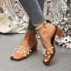 Fashion Synthetic Ribbon Slippers Women's Square Head Open-toed Pearl Set Foot Anti-slip and Wear-resistant Kitten Heels