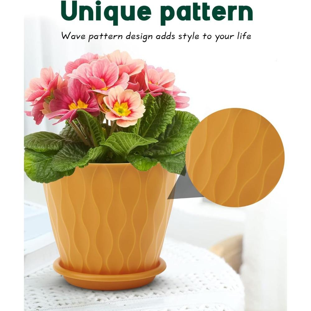 5pcs Indoor Planter Pots with Drainage Hole and Tray Saucer Flower Pots for Indoor Outdoor Garden Plants and Flowers Modern Wave Texture