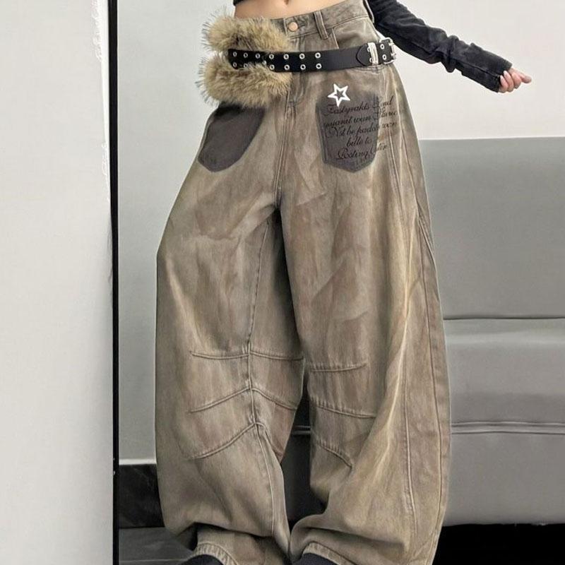 Stil Wasteland Tie Dye Blugi Vintage Largi Picioare Late Îmbrăcăminte Femei Pantaloni High Street Imprimeu Stele Scris Denim Pantaloni Noi