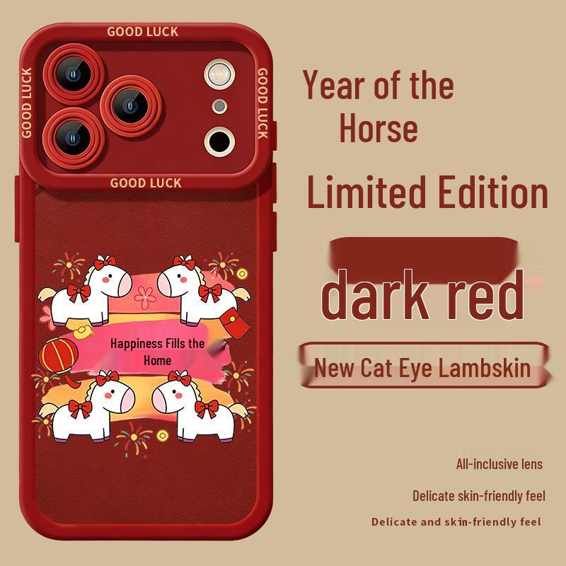 

Year of the Horse Red Leather Soft Phone Case for iPhone 15 Pro Max, 16 Pro, and 13 - New Year Collection iPhone 16 Pro Max