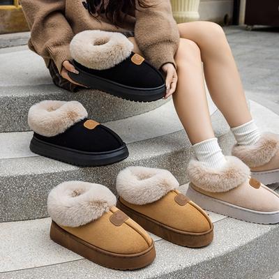 Bag Heel Slippers with Thick Sole and Plush Shoes for Women In Autumn and Winter, Indoor Warmth, Slippers for Outdoor Wear, Plush Snow Boots