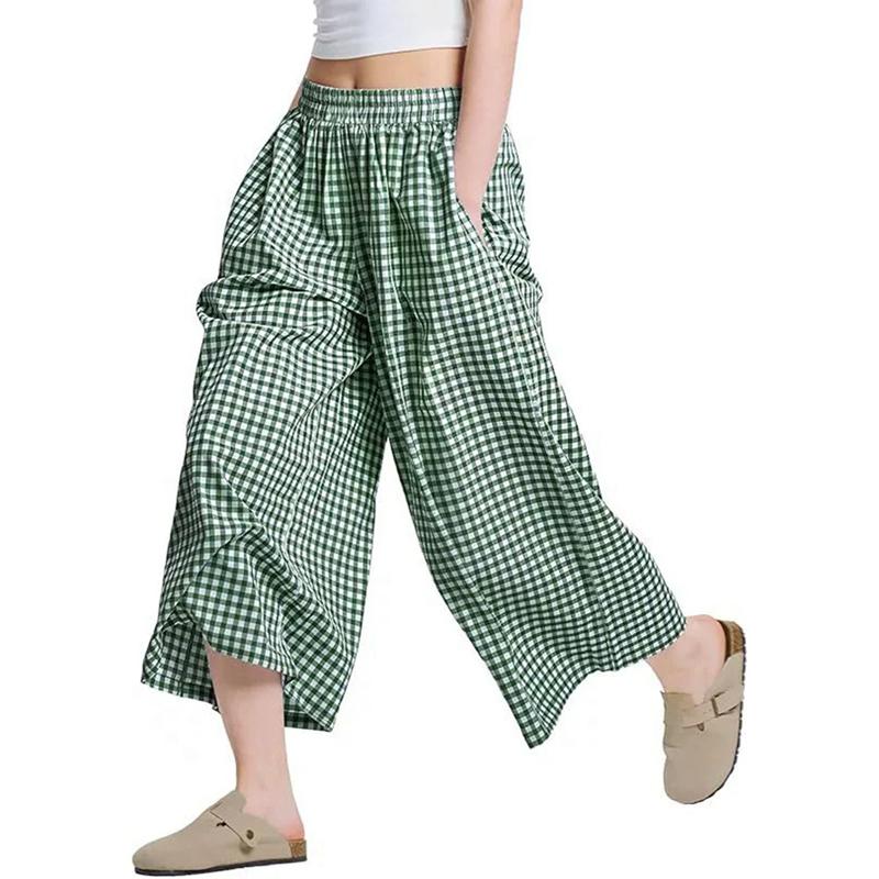 Women's Plaid Loose Casual Pants Crop-length Pants