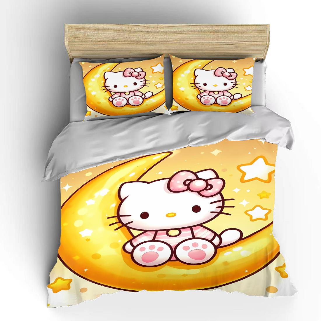 

Hello Kitty Sanrio Постільна білизна Комплекти Покривало на ліжко Покривало на ліжко Підковдра Наволочка Набори з 2-3 предметів Милий Декор для спальні AU Double180x210cm