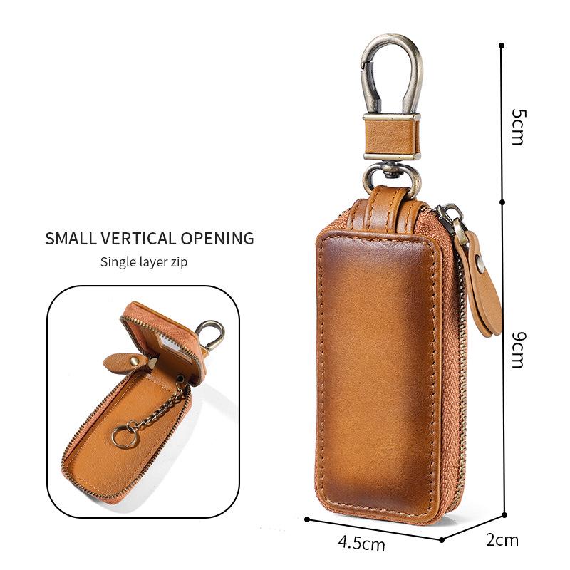 2023 Men's Genuine Leather Retro Car Key Cover, Contrast Color, Single & Double Layer Options