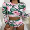 Women's Split Body With Bra Pads No Steel Bra Printed Zipper Swimsuit Long Sleeve Swimsuit