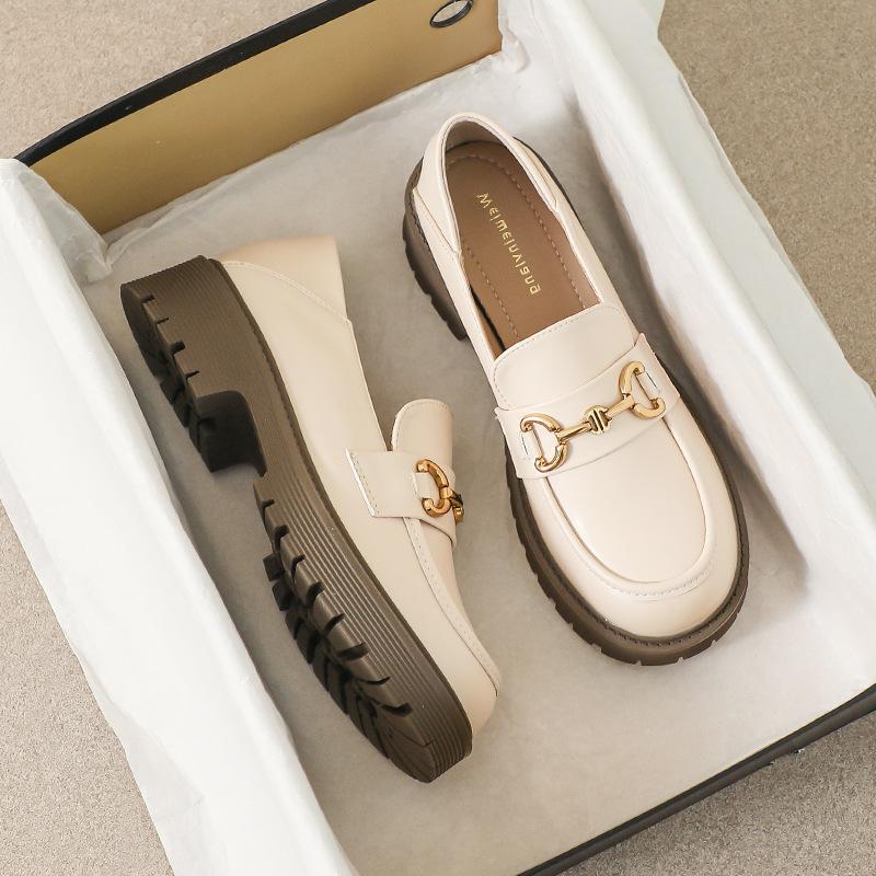 

2025 spring new jk small leather shoes single shoes women s shoes platform sweet cool British style loafers women s large size 41-43 43 абрикосовый