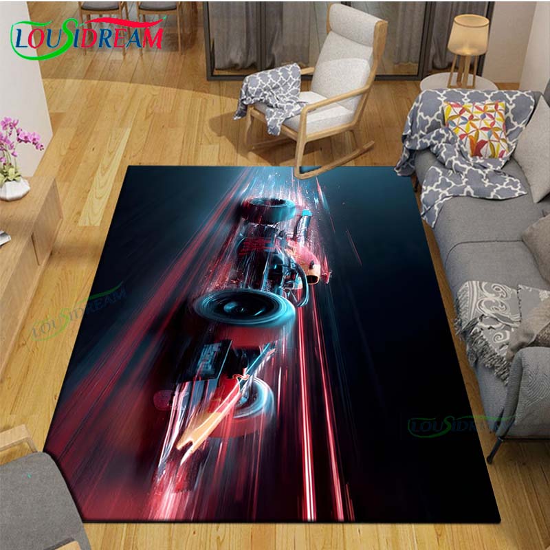 2026 Hot Fashion Racing Car Print Flannel Carpet Outdoor Rug Area Rug Non-slip Carpet Bedroom Decor Carpet for Kids Luxury Gift