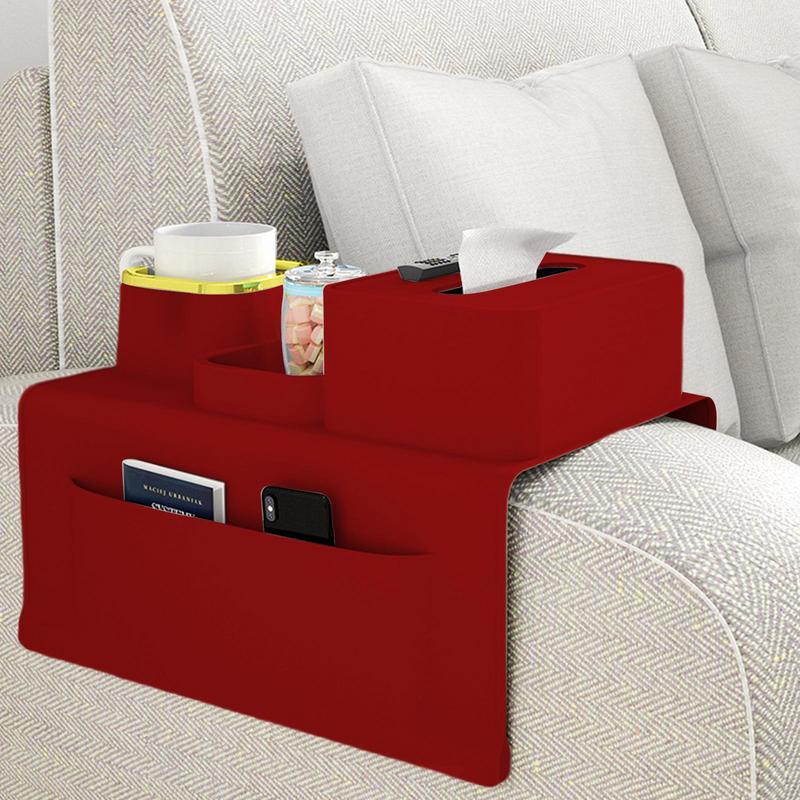 Couch Arm Cup Holder Tray Organizer With Duals-Sided Pockets Anti-Slip Design Weighted Silicone Couch Armrest Accessories