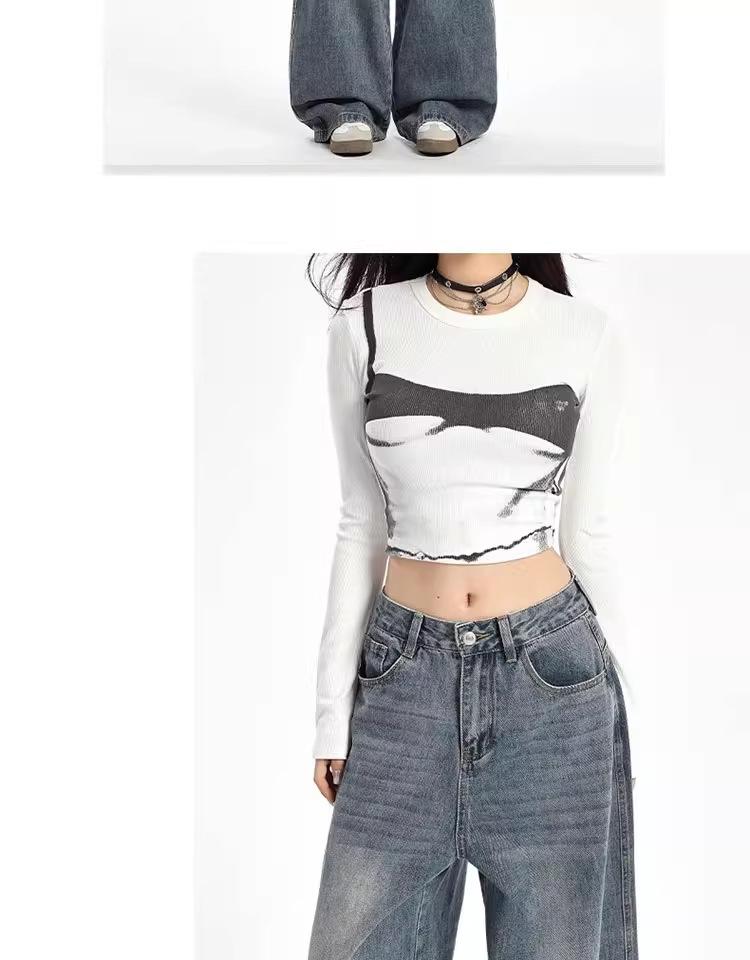 Unisex American Retro High-Waist Wide-Leg Jeans: Spring & Autumn, Loose, Slimming, Drapey, Floor-Length Straight-Leg Style.