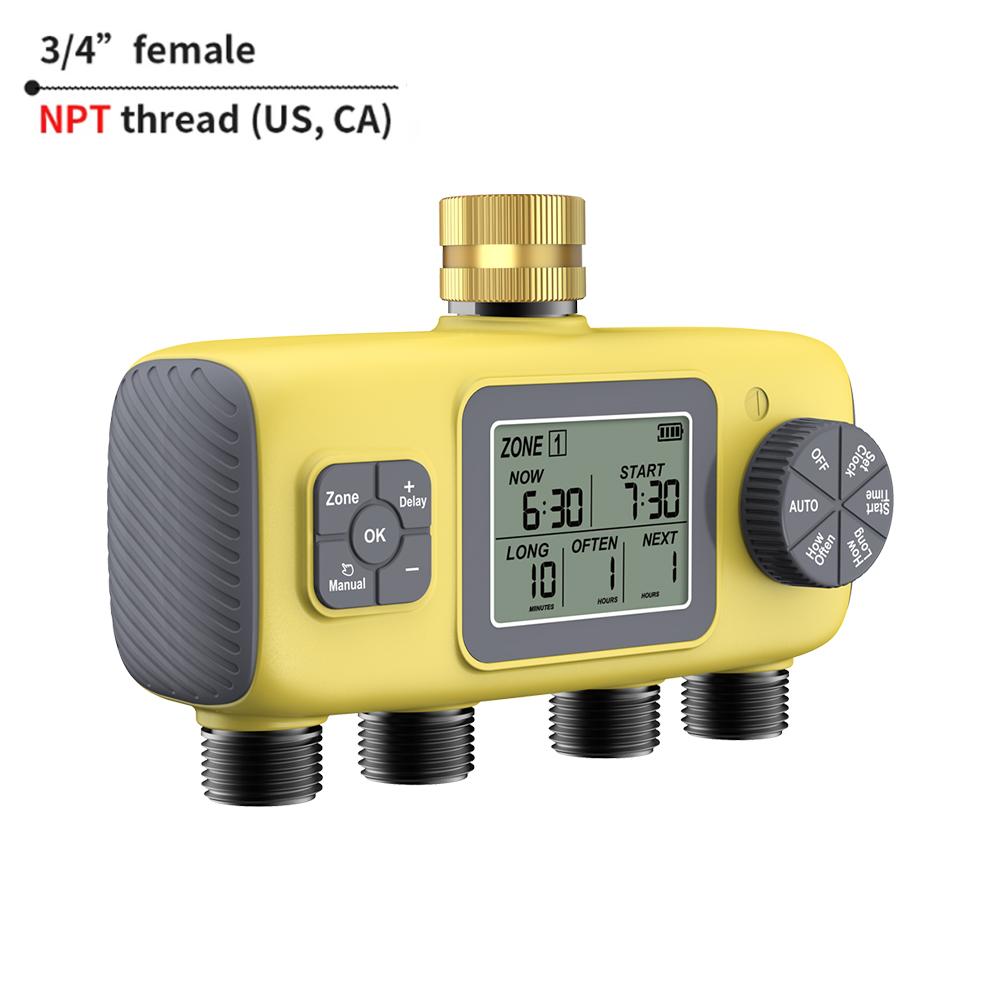 Automatic Watering System Irrigation Timer Brass Inlet IPX5 Waterproof Rain Delay Garden Water Controller LCD Display 2-4-Outlet