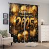 2pcs Classic Happy New Year Fireworks Balloon Clock Digital Floral Printed Curtains for Living Room Bedroom Study Dining Room
