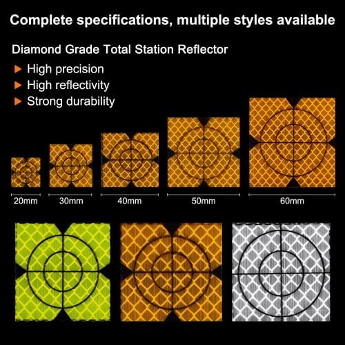 uxcell 60 Feuilles Marques Cibles Réfléchissantes Auto-Adhésives, 20x20mm, pour Levés Omnidirectionnels, Jaune