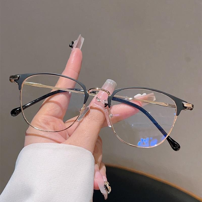 New fashionable plain face advanced sense thin flat glasses women's trend metal frame anti-blue light can be matched with myopia glasses men