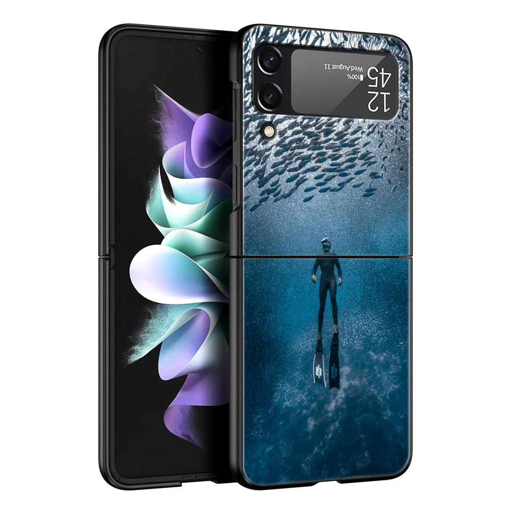 Case for Samsung Galaxy Z Flip 3 4 5 6 7 Folding Black Shell For Samsung Z Flip4 Flip5 PC Hard Cover Sardines aquatic product