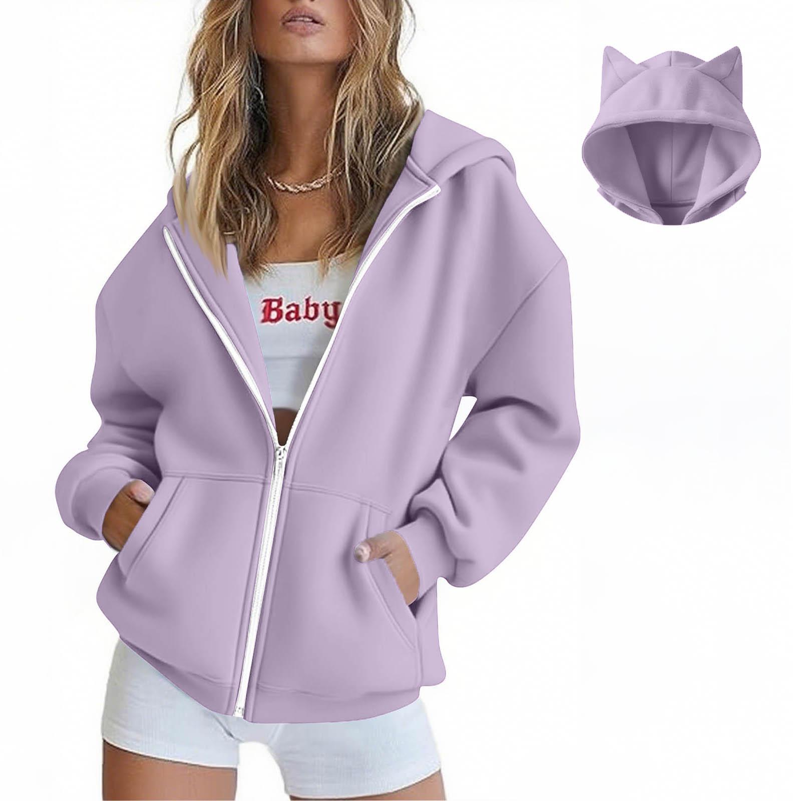 

Женская мода Повседневные толстовки с капюшоном и длинным рукавом однотонные топы S фиолетовый