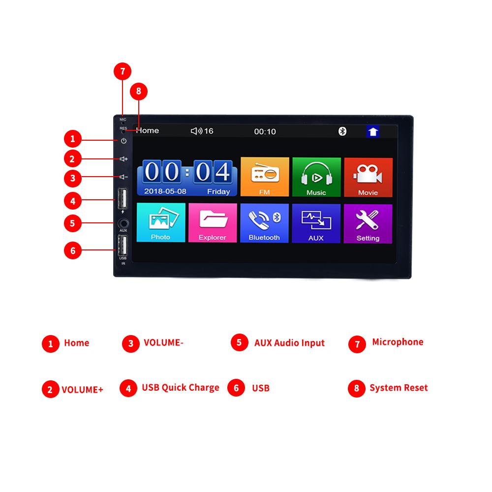 Radio 1DIN MP5 Universal Car Radio, Touch Display,7 Inch USB/AUX