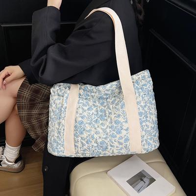 Quilted Tote Bag with Compartments Shoulder Bag Puffy Underarm Bag for Women Work Shopping Travel