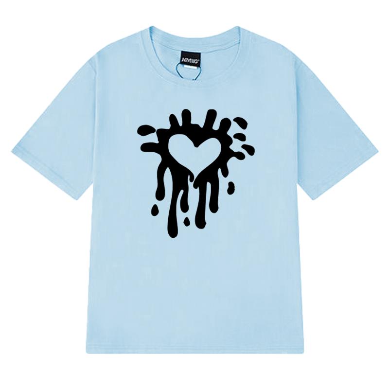 2025 New in Heart Print Japanese Simple short sleeve T-shirts Men Women Fashion Y2k Cotton T shirt Unisex Trend Oversized Tops