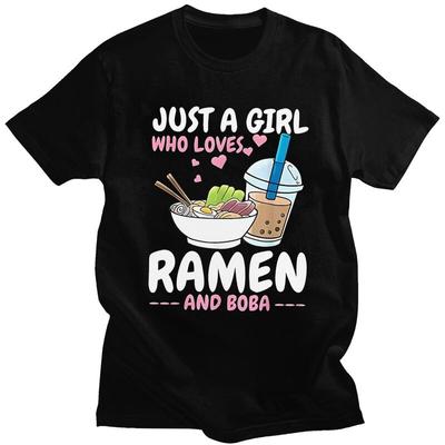 Custom Just A Girl Who Loves Ramen And Boba T Shirt for Men Tshirt Casual Tee Short Sleeve Tshirts Loose Fit
