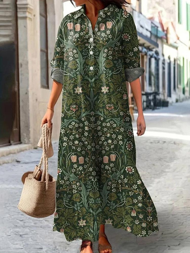 Womens Printed Polo Collar Midi Dress In Multiple Patterns